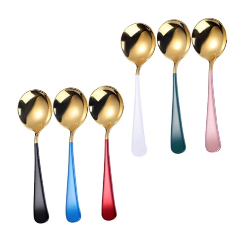 HIAKDOFT Teiliges Rustfreier Runder Suppenlöffel aus Stahl Dickes Japanisch Chinesisches Haushaltsbesteck Ergonomisch Vielseitig für Suppe Bibimbap Dessert Eiscreme Kaffee Party und von HIAKDOFT