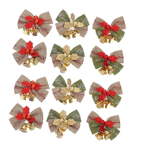 HIAKDOFT Teiliges Weihnachts Deko Schleifen mit Metallglöckchen Mehrfarbige Leinenschleifen für Baum und Partydekoration Langlebig und Farbecht Rustikaler Festtagsanhänger von HIAKDOFT