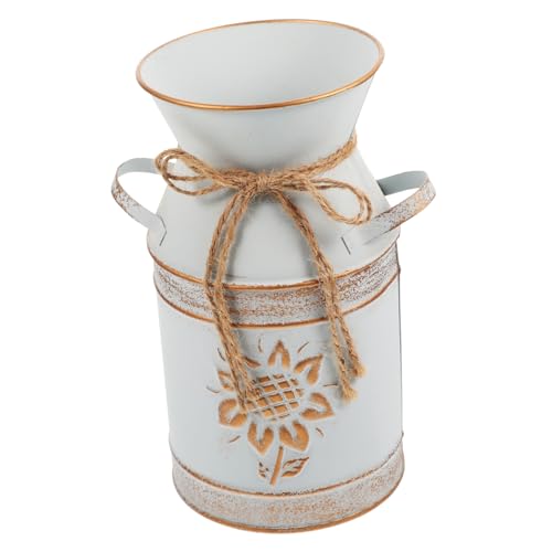 HIAKDOFT Vintage Metall Blumeneimer mit Stabilem Griff Weißer Retro Blumentopf im Milchkanne Design Dekorativer Übertopf für Balkon Tisch und Garten Vielseitiger Blumenhalter für Kreative von HIAKDOFT