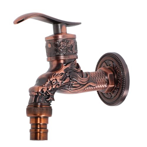 HIAKDOFT Vintage Wasserhahn mit Drachenrelief Einloch Kaltwasserhahn für Waschbecken Waschmaschine und Balkon Frostbeständig aus Zinklegierung Einfache Installation von HIAKDOFT