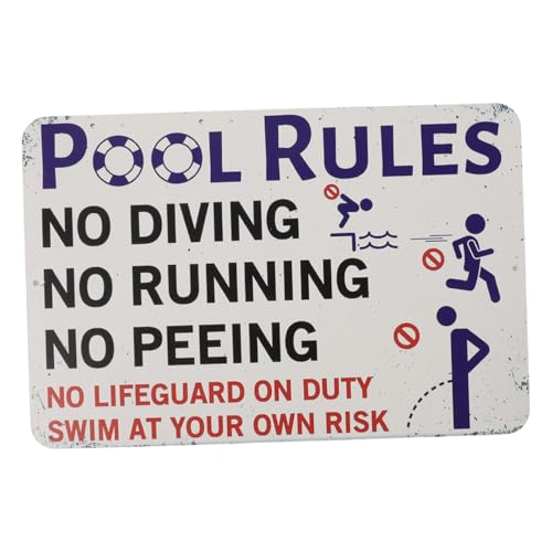 HIAKDOFT Wasserdichtes Metallschild Schwimmbad Warnschild Poolregeln Sicherheitshinweis Langlebig für Außenbereich Einfache Anbringung Dekoratives Warnschild Poolbereich von HIAKDOFT