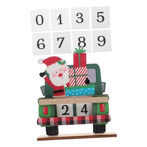 HIAKDOFT Weihnachtliche Holzauto Deko mit Santa Countdown Blocks Festlicher Tischschmuck Handbemalt Vielseitig als Weihnachtsdeko Figuren für Weihnachtsfeier und Geschenkideen von HIAKDOFT