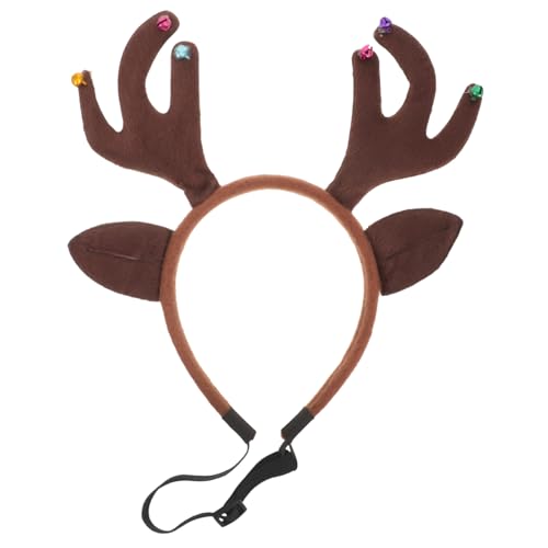 HIAKDOFT Weihnachtliches Haustier Rentiergeweih Stirnband Verstellbar Leicht mit Glocken Festliches Party und Fotoshooting Zubehör für Katzen und Hunde von HIAKDOFT