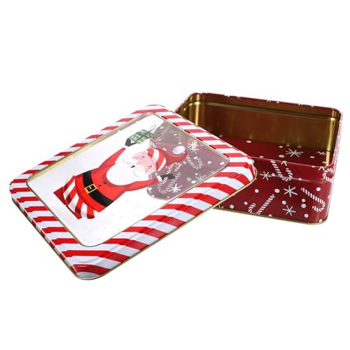 HIAKDOFT Weihnachtsbox Metall Blechdose mit Deckel und Sichtfenster Quadratische Keksdose für Weihnachten Leere Candy Box als und Party Favor Robuste Weihnachtsmann Motiv Geschenkverpackung von HIAKDOFT