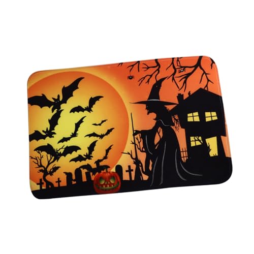 HIAKDOFT rutschfeste Halloween Türmatte mit Kürbis und Fledermausmotiv Weicher Haushalts Teppich für Schlafzimmer und Wohnzimmer Saugfähige rutschfeste Fußmatte für Flur und Bad von HIAKDOFT