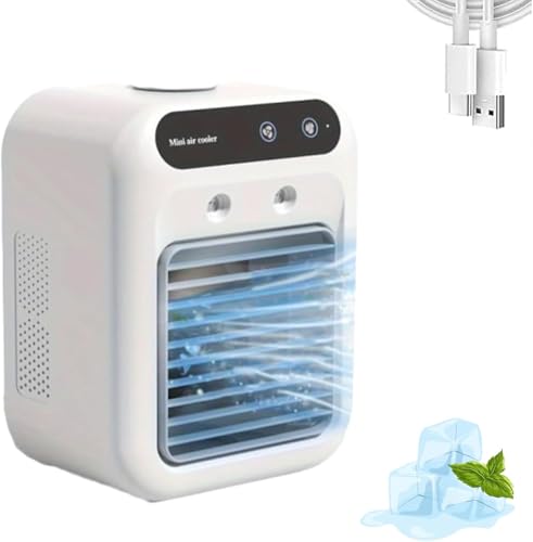 Glacier Breeze AC-Ventilator, Neue 3-in-1 Tragbare Klimaanlage – Sofortige Abkühlung, 2 Geschwindigkeiten, Ultraleiser Verdunstungsluftkühler für Schlafzimmer, Zuhause, Büro, Sommergebrauch (Weiß) von HIAME