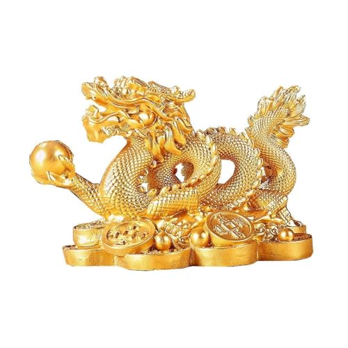 HIAME Chinesische Drachen Statue für Zuhause und Büro Dekoration | Glücks Geschenk zum chinesischen Drachenjahr 2024 | Reichtum anziehende Feng Shui Wohndekor Ornament Skulptur (A-Small) von HIAME