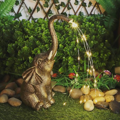 HIAME Garten Deko Elefant Statue Solare Lichter, Solarlampen Ornamente für Außen Balkon Gartendekoration, Innenhof Layout Elefant Figuren Harz Solarleuchten kreative Geschenk (D) von HIAME