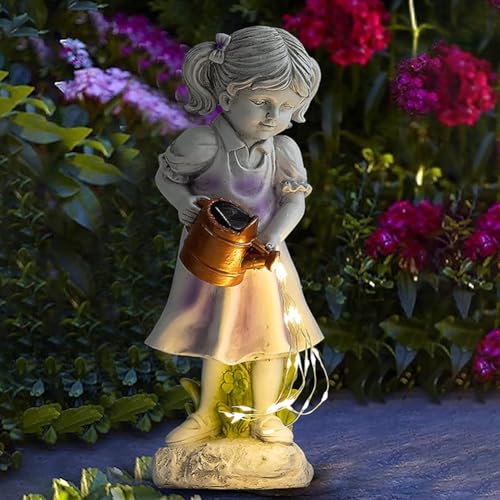 HIAME Garten Deko Statue Solare Bewässerung Lichter, Solarlampen Ornamente für Außen Balkon Gartendekoration, Harz Solarleuchten kreative Geschenk (B) von HIAME