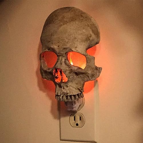 HIAME Totenkopf Nachtlicht Halloween Dekoration, menschliche Totenkopf Lampe, gotische Leuchte für Urlaubs Party und Wanddekoration (Knochen) von HIAME