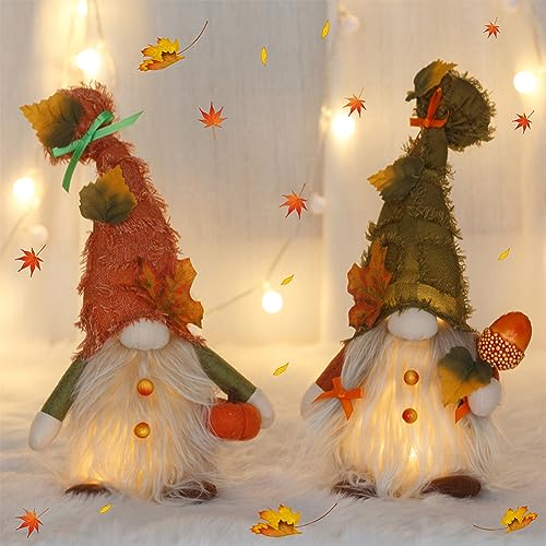 Herbstdeko 2er-Pack Herbst Thanksgiving Plüsch Wichtel mit LED-Lichtern, Beleuchtete Plüsch Puppen Dekorationen, Tisch Dekorationen, Ernte Herbst Elfenpuppe Heimdekoration (B) von HIAME
