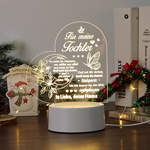 HIAME Mutter Tochter Geschenke USB LED Nachtlicht Lampe mit Beste Wünsche, DIY Schreibtisch Ornament Dekoration Witziges Geburtstagsgeschenk (Tochter - herzförmig) von HIAME