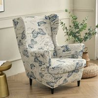 2 Stück Stretch-Sessel-Schonbezug mit T-Kissenbezug, rutschfeste bedruckte Sessel-Schonbezug für Wohnzimmer, Hotelzimmer (Schmetterlings-Plüsch) von HIASDFLS