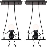 2er Set Pendelleuchte Männchen Eisen Lampe Kreatives Menschen Design Moderne Pendelleuchte Kinder Schlafzimmer Wohnzimmer E27 Schwarz Hiasdfls von HIASDFLS