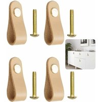 Hiasdfls - 4 Stück Möbelledergriff, Kommodengriff, mit Schrauben für Kleiderschrank, Koffer, Weinschrank, Holzkiste, beige von HIASDFLS