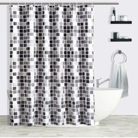 Gedruckter Mosaik-Duschvorhang, wasserdichter Polyester-Gewebe mit Klammern, Anti-Form und Anti-Bakterien für Badezimmer (180x200cm, grau (Mosaik)) von HIASDFLS