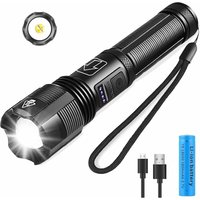 Hiasdfls - LED-Taschenlampen -XHP50 3000 Lumen - mit Batterie 18650 wiederaufladbar, 3800mAh / Zoom / wasserdicht / 5 Helligkeitsmodi, Camping, von HIASDFLS