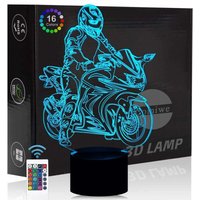 Motorrad-Motorrad-3D-Illusions-Nachtlicht-Spielzeug, Heimdekoration, LED-Nachttischlampe, Touch- und Fernbedienung, 16 Farben, von HIASDFLS