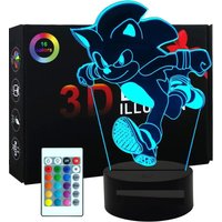 Hiasdfls - Sonic Hedgehog Lampe, 3D-Illusion, Nachtlicht, 16 Farbvariationen, 1 Fernbedienung, 1 schwarzer Sockel, Raumdekoration, kreative von HIASDFLS
