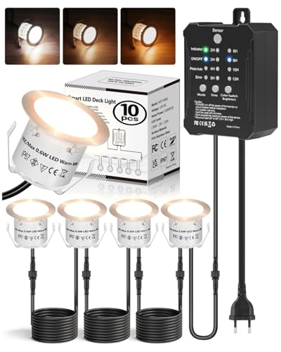 10 Stück Bodeneinbaustrahler Aussen Led mit Timer und Photozellensensor, 3-Farbige Niedervolt-Sockelleuchten Led Einbaustrahler Terrasse, IP67 Wasserdicht Boden Außen für Garten Terrassenwege 10 Stück Bodeneinbaustrahler Aussen Led mit Timer und Photozellensensor, 3-Farbige Niedervolt-Sockelleuchten Led Einbaustrahler Terrasse, IP67 Wasserdicht Boden Außen für Garten Terrassenwege von HIBOITEC