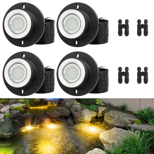 4 Stück Teichbeleuchtung LED Unterwasser, IP68 Wasserdicht Unterwasserbeleuchtung Warmes Licht Teichlicht mit UL-Cord, Niederspannung Poolbeleuchtung für Pool Teich (Transformator nicht enthalten) von HIBOITEC