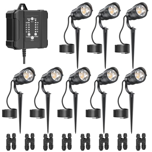 HIBOITEC 12W Gartenbeleuchtung mit 100W Transformator Fotozellensensor und Timer, Wasserdichte Led Garten Beleuchtungen, Wegebeleuchtung Dimmbar 2700 K Warmweiß Außenleuchten für Draußen Haus Hof von HIBOITEC