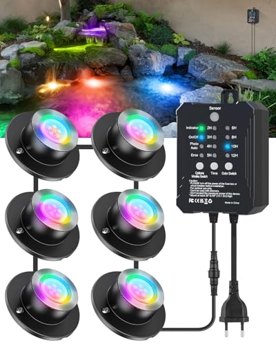 HIBOITEC Teichbeleuchtung LED Unterwasserbeleuchtung mit Niedervolt Transformator Timer und Photozellensensor, RGB Poolbeleuchtung Unterwasser Licht, IP68 Wasserdicht Teichlicht für Pool Teich Garten HIBOITEC Teichbeleuchtung LED Unterwasserbeleuchtung mit Niedervolt Transformator Timer und Photozellensensor, RGB Poolbeleuchtung Unterwasser Licht, IP68 Wasserdicht Teichlicht für Pool Teich Garten von HIBOITEC