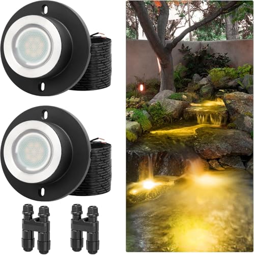 Niederspannung Teichbeleuchtung Unterwasser Licht mit UL-Cord, IP68 Wasserdicht LED Poolbeleuchtung, Warmweiß 2700K Gartenteich LED für Pool Wasserfall Beleuchtung (Transformator nicht enthalten) von HIBOITEC
