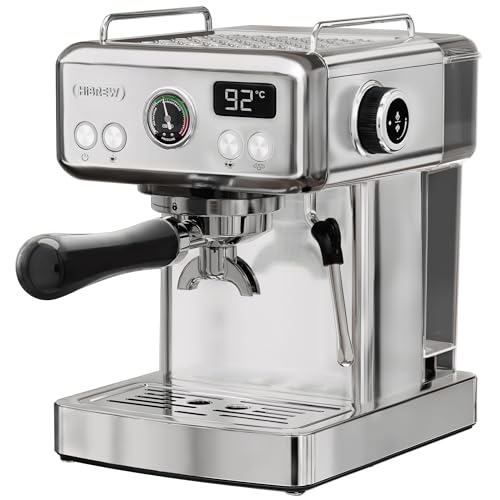 HIBREW Programmierbare Espressomaschine, H10A, 19-Bar-Extraktionsdruck, gebürsteter Edelstahl, einstellbare Temperatur und Tassenvolumen, Dampfrohr für Milchaufschäumer von HIBREW