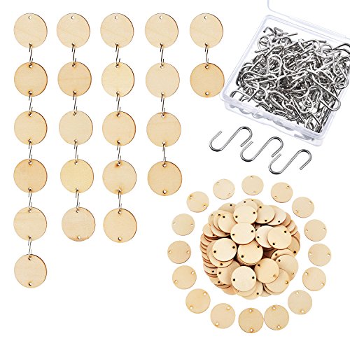 Hicarer 100 Stück Weihnachten Holzanhänger mit 2 Löchern Runde Holzscheiben und 100 Stück S Haken Anschlüsse für Geburtstagstafeln, Chore Boards und Bastelarbeiten von HICARER