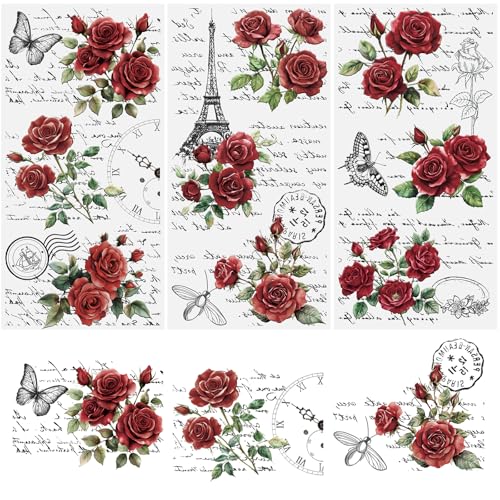 HICOHAND 3 Stück Retro Transferfolie zum Reiben, Vintage rote Rose Muster mit Wörtern zum Reiben, Blumen mit Buchstaben, wasserdichte dekorative Aufkleber für DIY Scrapbooking Alben HICOHAND 3 Stück Retro Transferfolie zum Reiben, Vintage rote Rose Muster mit Wörtern zum Reiben, Blumen mit Buchstaben, wasserdichte dekorative Aufkleber für DIY Scrapbooking Alben von HICOHAND