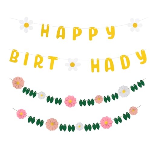 HICOHAND Gänseblümchen-Girlande, Filz-Girlande, Banner, 1 Set, Gänseblümchen, hängende Dekorationen, Boho-Frühlingsblumen, Party-Banner, Gastgeschenke für Wand, Jahrestag, Geburtstag, Hochzeit von HICOHAND