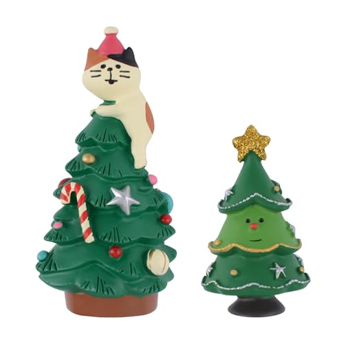HICOHAND Mini-Weihnachtsbaumschmuck aus Kunstharz, bezaubernder Mini-Baum mit niedlichen Kätzchen-Figuren, Schreibtisch-Tischplatte, Weihnachtsdekoration, perfekt für Zuhause, Büro, Geschenk, 2 Stück HICOHAND Mini-Weihnachtsbaumschmuck aus Kunstharz, bezaubernder Mini-Baum mit niedlichen Kätzchen-Figuren, Schreibtisch-Tischplatte, Weihnachtsdekoration, perfekt für Zuhause, Büro, Geschenk, 2 Stück von HICOHAND