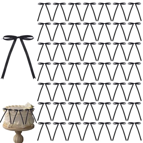 HICOHAND Satinband-Schleifen, 100 Stück, schwarz, zum Verpacken von Kuchen, Leckerei-Tüten, Tassen, Basteln, Geschenk, Party, Hochzeit, Weihnachten, Geburtstag, Jahrestag von HICOHAND