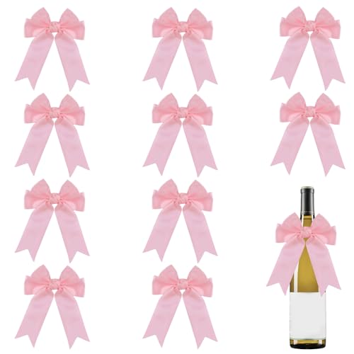 HICOHAND Selbstklebende Satinschleifen, 10 Stück, rosa, gedrehte Schleifen zum Verpacken von Kuchen, Leckerei-Tüten, Basteln, Geschenk, Hochzeit, Geburtstag, Jahrestag, Party von HICOHAND