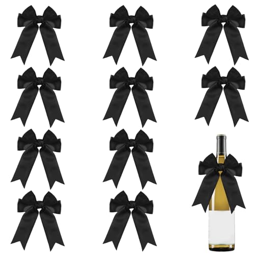 HICOHAND Selbstklebende Satinschleifen, 10 Stück, schwarz, zum Verpacken von Kuchen, Leckerei-Tüten, Basteln, Geschenk, Hochzeit, Geburtstag, Jahrestag, Party von HICOHAND