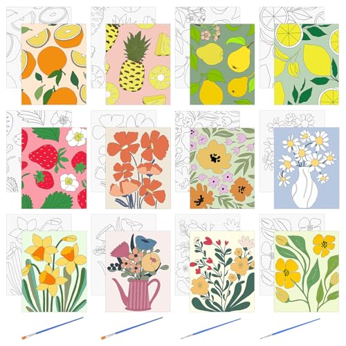 HICOHAND Vorgedruckte Leinwände 12 PCS 7.87 * 9.84 Floral No Frame Pre Drawn Canvas For Painting Painting Canvas With Brush Für Party Student Adults DIY Gift von HICOHAND