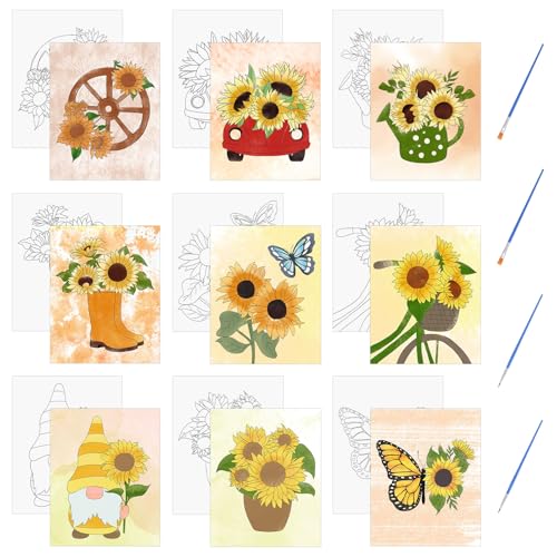 HICOHAND Vorgedruckte Leinwände 9 PCS 7.87 * 9.84 Sonnenblumen Thema Rahmenlos Vorgezeichnete Leinwand Vorgedruckte Leinwand Set Mit Pinseln Für Erwachsene Jungen Und Mädchen von HICOHAND