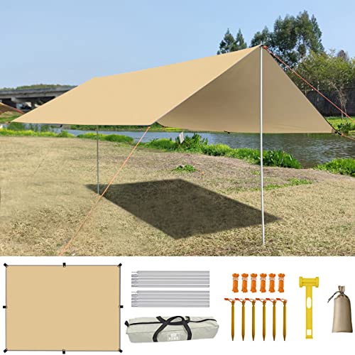3x3m zeltplane Wasserdicht mit Zeltstangen PU 2000mm UV 50+ Tarp Ultraleicht Sonnensegel Multifunktionales Camping Tarp für Outdoor Garten Hängematte von HIDEWALKER
