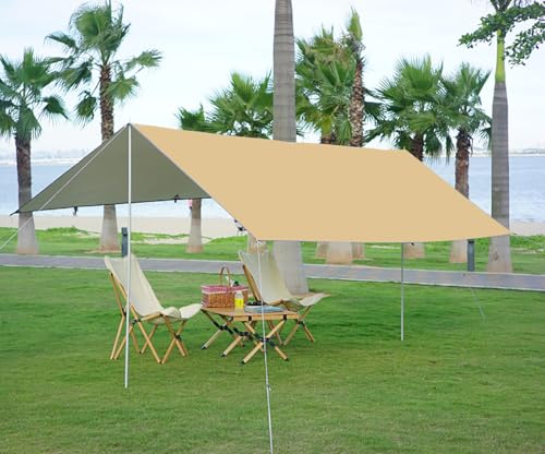 3x4m zeltplane Wasserdicht mit Zeltstangen PU 2000mm UV 50+ Tarp Ultraleicht Sonnensegel Multifunktionales Camping Tarp für Outdoor Garten Hängematte von HIDEWALKER