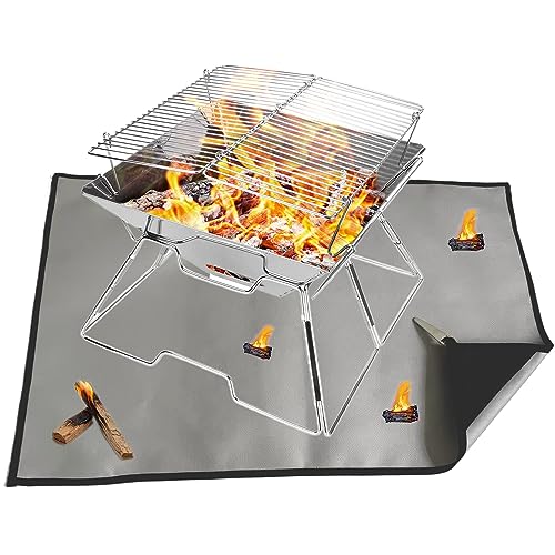 Faltbar Feuerschale mit Grillplatte und Feuerfeste Unterlage Tragbar Garten Camping Ofen Mini BBQ Grill von HIDEWALKER
