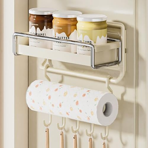 Magnetisches Gewürzregal für den Kühlschrank – Küchenorganizer mit Rollenhalter, Haken Multi-Funktionale ohne Bohren Regal (Weiß, 30x13x29.5cm) von HIDEWALKER