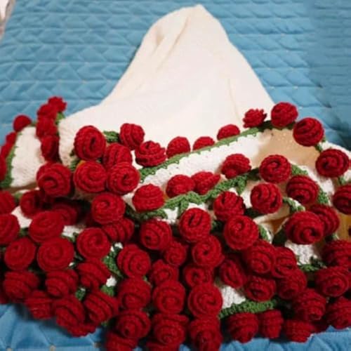 HIDRUO Bouquet Blanket Crochet, Flowers Rose Bouquet Blanket Handmade, Crochet Kit for Beginners,Soft and Lightweight Flower Knitted Throw Blankets(Material Pack) (F) von HIDRUO