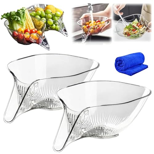 HIDRUO High Temperature Resistant Kitchen Essentials Drainage Basket, Multifunctional Kitchen Drain Basket with Strainer Container for Pasta, Fruit, Salad (2PCS Transparent) von HIDRUO