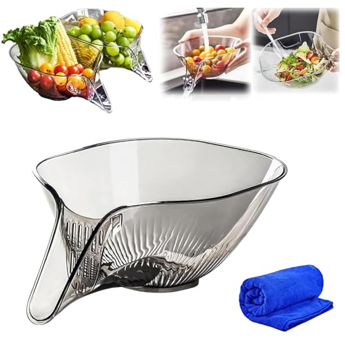 HIDRUO High Temperature Resistant Kitchen Essentials Drainage Basket, Multifunctional Kitchen Drain Basket with Strainer Container for Pasta, Fruit, Salad (Grey) von HIDRUO