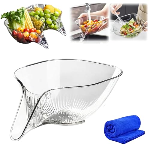 HIDRUO High Temperature Resistant Kitchen Essentials Drainage Basket, Multifunctional Kitchen Drain Basket with Strainer Container for Pasta, Fruit, Salad (Transparent) von HIDRUO