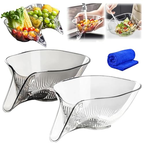 HIDRUO High Temperature Resistant Kitchen Essentials Drainage Basket, Multifunctional Kitchen Drain Basket with Strainer Container for Pasta, Fruit, Salad (Transparent+Grey) von HIDRUO