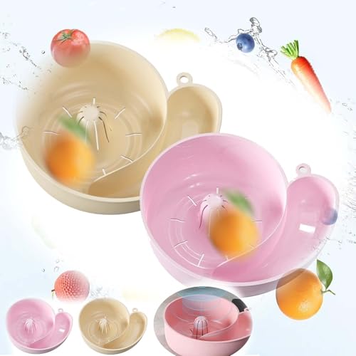Snail Shape Drainer Portable Vegetable Washer, Snail Shape Drainer, Snail Drain Basket,Rotating Fruit Vegetable Washing Bowl with Strainer, Portable Kitchen Cleaning Device (Pink+Milky White) von HIDRUO