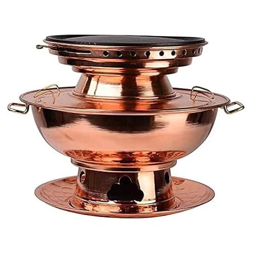 Chinesisches Fondue,Chinesischer Holzkohle-Hotpot, 2-in-1-Kupfer-Hotpot/Backgeschirr aus altem Peking-Kupfer for Braten, Kochen mit doppeltem Verwendungszweck, Erhitzen mit Holzkohle (würziger und kla von HIFRQVVC