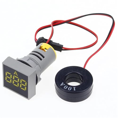 Digitale Spannungsanzeige, Digitales Amperemeter Voltmeter 0-100A 60-500V LED-Anzeige Multicolor 22mm Quadrat(Yellow Current Meter) von HIFRQVVC